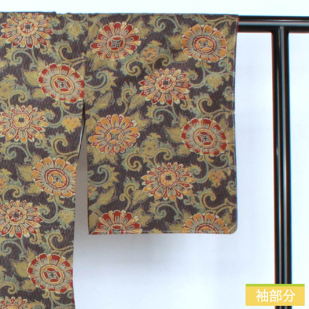 小紋 正絹 Sランク 身丈161.5cm 裄丈64.5cm 袷 石板色（せきばんいろ） 更紗 しつけ糸付き グレー系 1115007182422