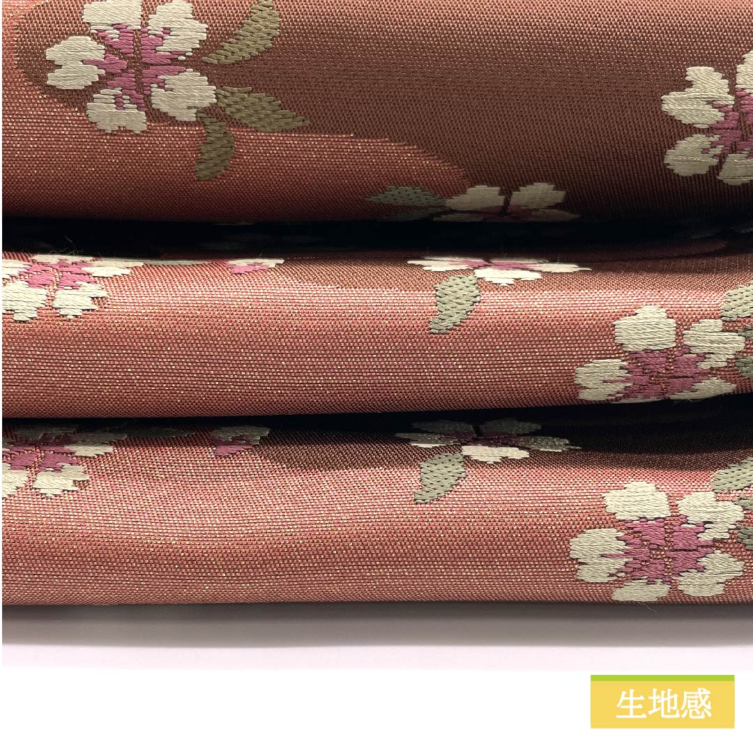 半幅帯 ポリエステル 褐色（かっしょく） 雲 桜 古典柄 帯丈374cm 茶系 Sランク 1125001072314