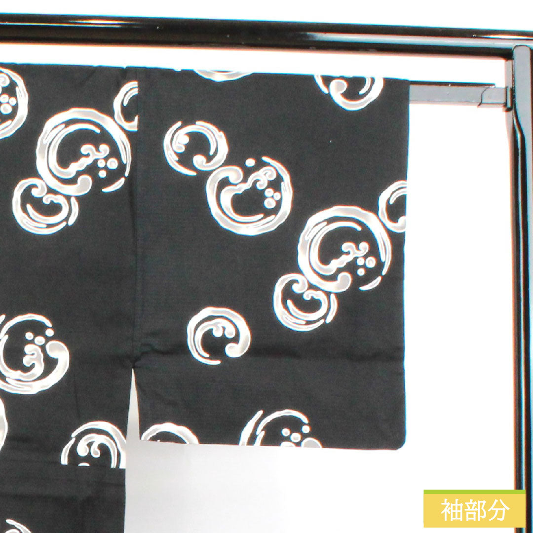 Yukata, cotton, length 144cm, sleeve length 67.5cm, S rank, single layer, black, men's, abstract pattern, Ryoko Kikuchi, 1118004952410