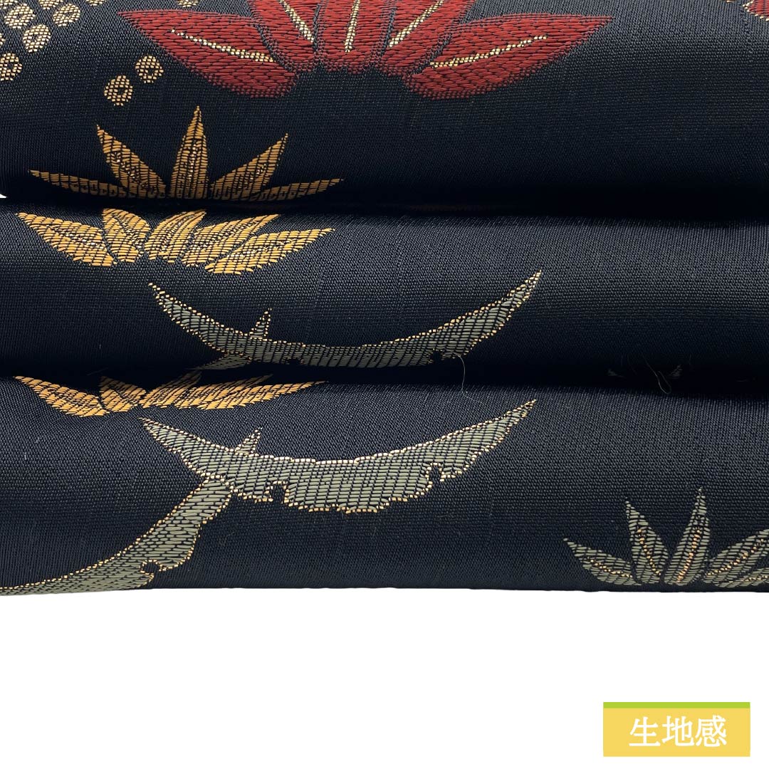 リサイクル着物】【未仕立】半幅帯 ポリエステル Aランク 黒色（くろ