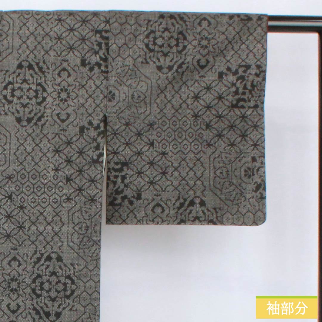 紬 正絹 Sランク 身丈158.5cm 裄丈63cm 大島紬 抽象模様 袷 黒系 1116004302310