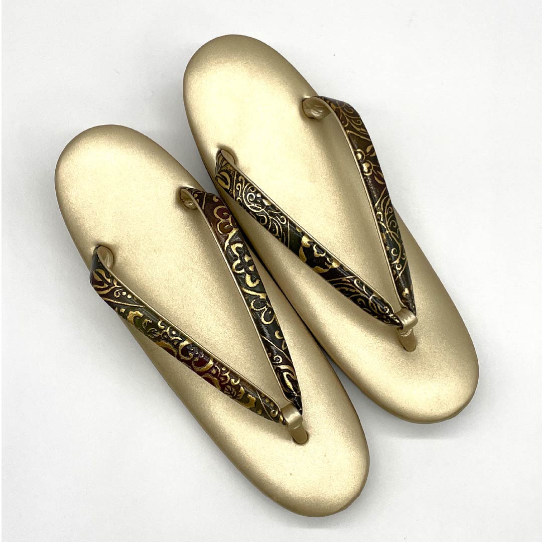 (New old stock) Formal sandal and bag set, brown, unused, gold leather, cloisonne, size M, brown, rank S, 1133000242314