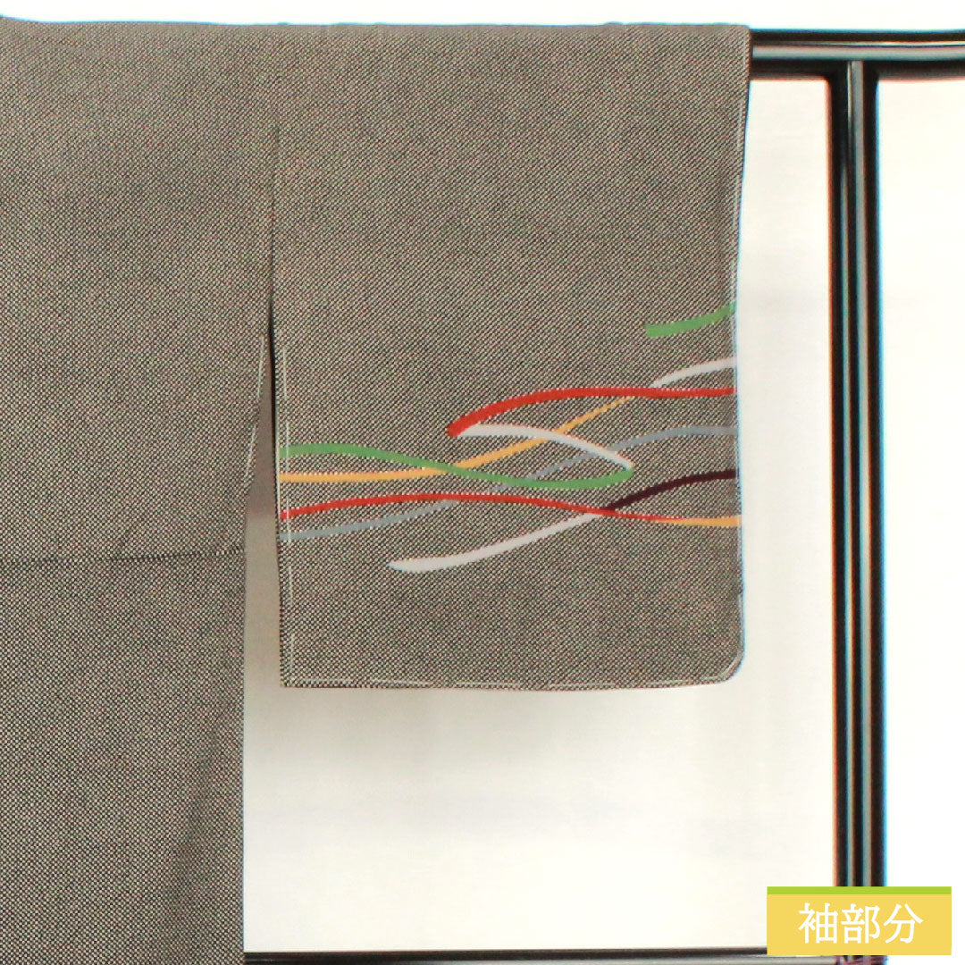 Homongi, pure silk, lined, length 161cm, sleeve length 64.5cm, good manners, abstract pattern, basting thread included, unused, S rank, black, 1112005122410