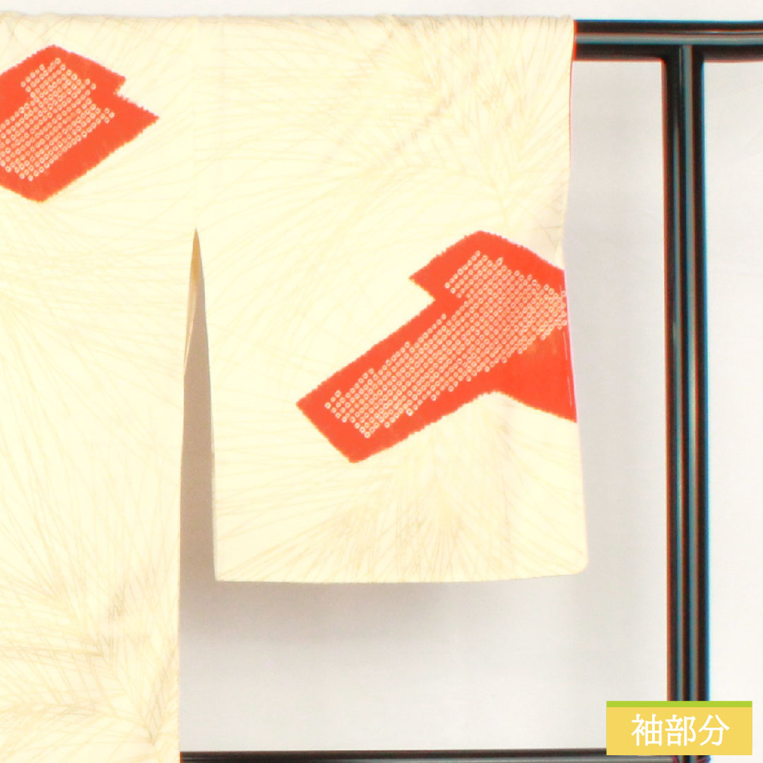 Homongi, pure silk, lined, length 164cm, sleeve length 65cm, white lily color, Kyoto Yuzen, pine, S rank, cream color, 1112004952415