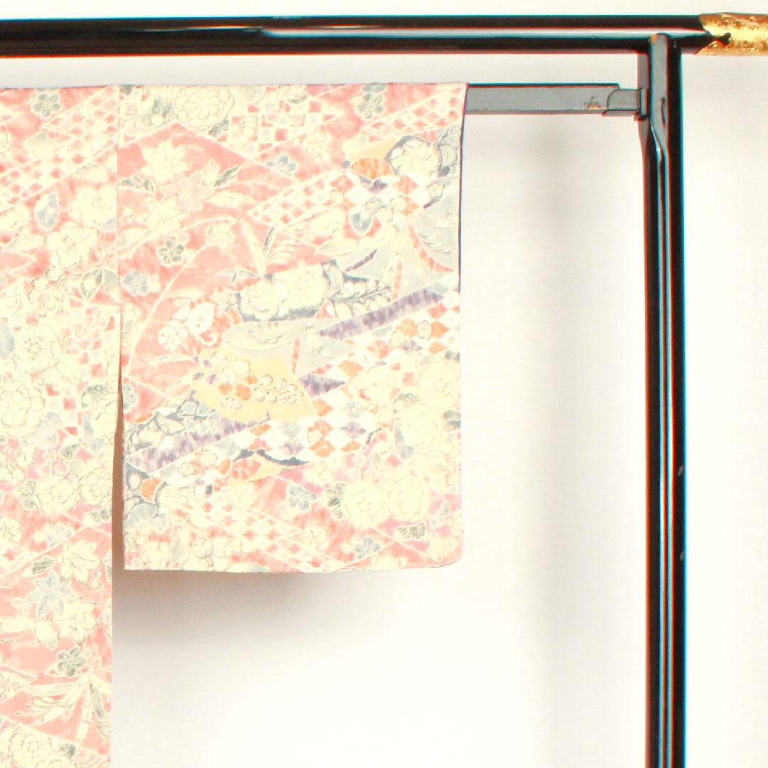 小紋 身丈164cm 裄丈64cm 袷  宍色 辻ヶ花  正絹 Sランク ピンク系 1115002272413