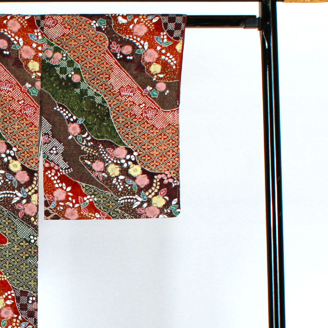 小紋 身丈160cm 裄丈65cm 袷  辻ヶ花  正絹 Sランク 茶系 1115000722314