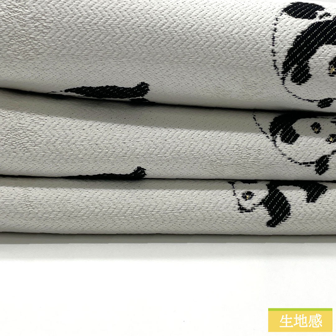 （新品未使用品）半幅帯 正絹 NEWランク 銀白色（ぎんはくしょく） パンダ 動物柄 リバーシブル 全通 動物柄 帯丈464cm 白系 1125002291411