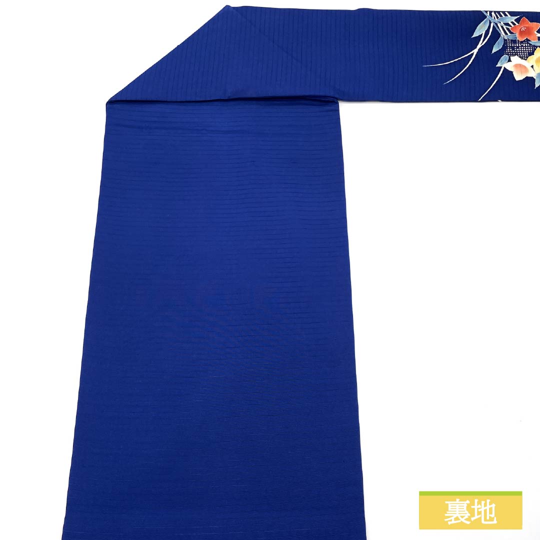 Nagoya Obi, Pure Silk, Ruriiro (Blue), Summer Obi, Dyed Obi with Kikyo (Pink Flower) Design, Length 356cm, S Rank, Pointed Pattern, Semi-Formal, Blue, Item Number 1124008582317, Nagoya Style