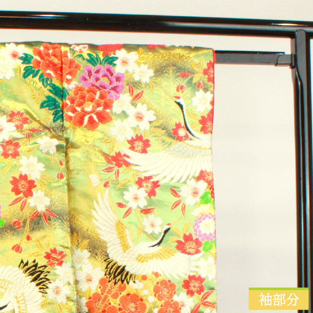 色打掛 正絹 身丈194cm 裄丈66cm  唐織 松 鶴 Sランク 袷 緑系 1110000702919