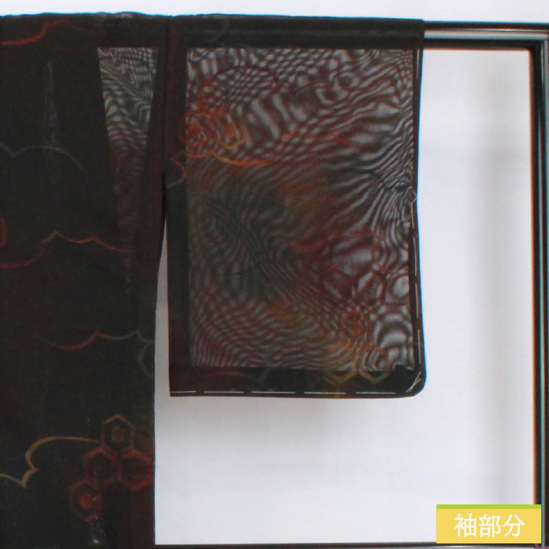 Summer pure silk komon length 163cm sleeve length 65cm tortoiseshell pattern cloud pattern gauze S rank black 1132002002410