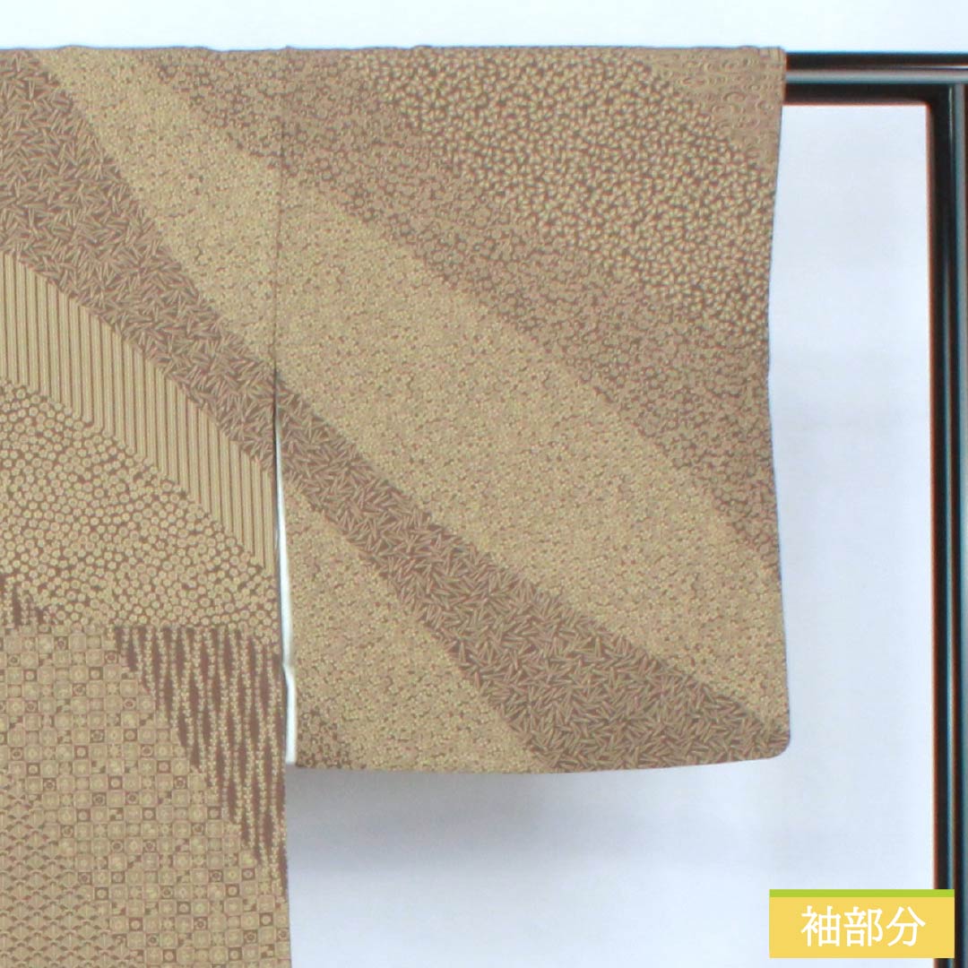Formal Kimono, Pure Silk, S Rank, Lined, Length 158cm, Sleeve-to-Sleeve 66cm, Oak Gray, Ise Katagami Stenciled, Artist-Made, Stencil Dye, Tango Chirimen Crepe, Undergarment with Removable Collar, Brown, 1112007742314