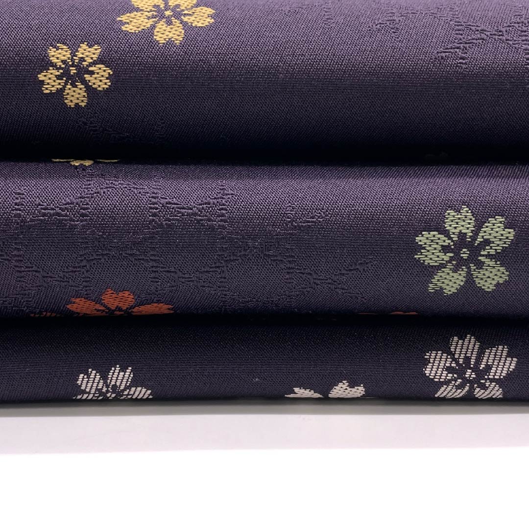 （未仕立）半幅帯 ポリエステル 深紫色（ふかきむらさきいろ） 桜 帯丈388cm 紫系 Sランク 1125002132320