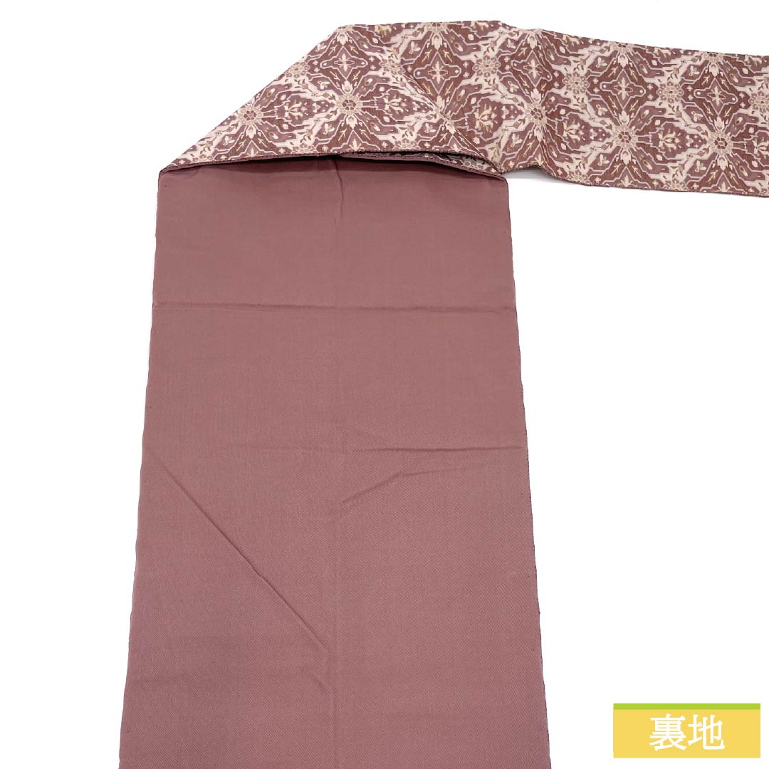 名古屋帯 正絹 Sランク 紅掛鼠色（べにかけねずいろ） 抽象模様   帯丈350cm 六通 カジュアル 紫系 1124009352320 名古屋仕立て