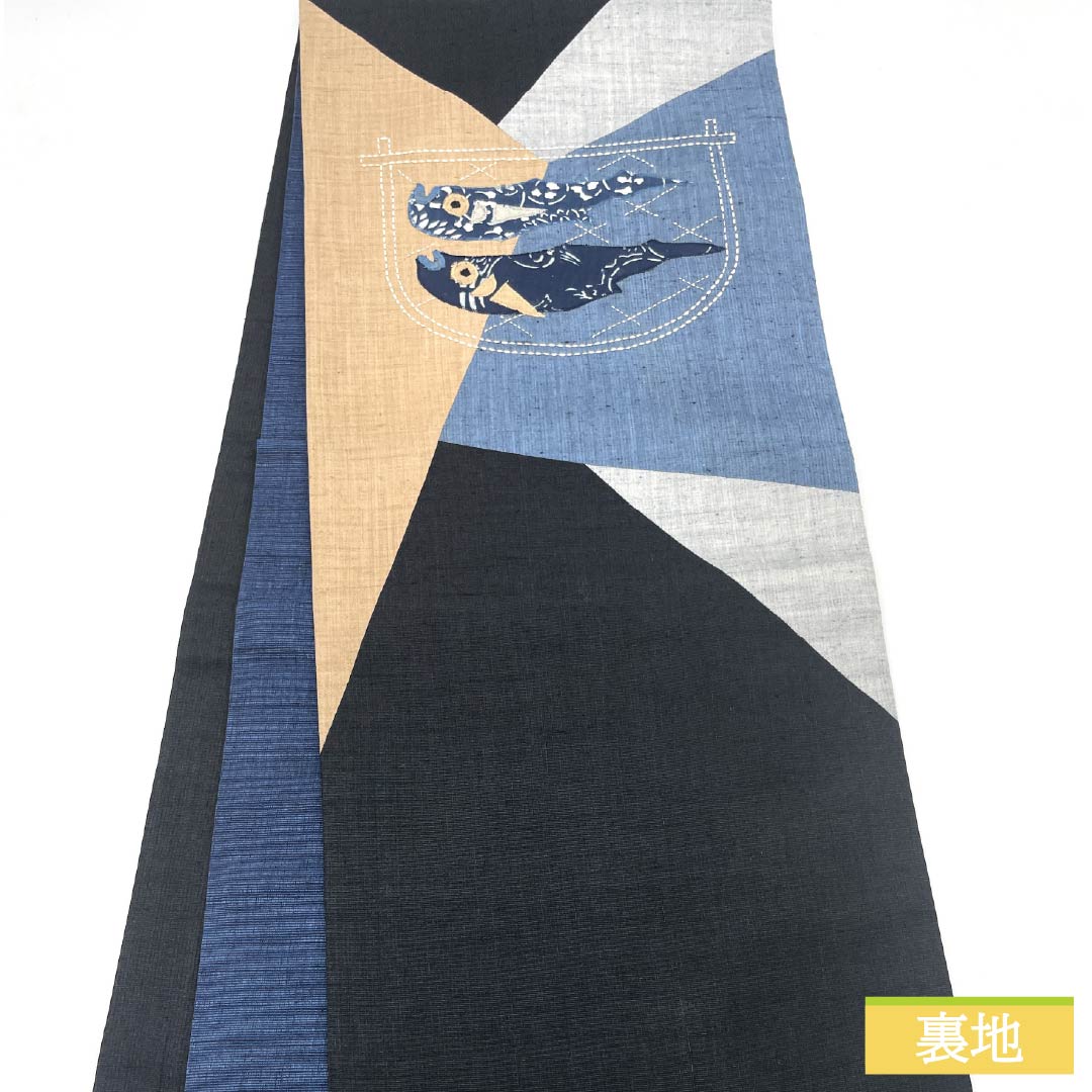 名古屋帯 パッチワーク 切嵌め 帯丈362cm 正絹 Sランク ポイント柄 カジュアル 黒系 1124006692310 開き仕立て