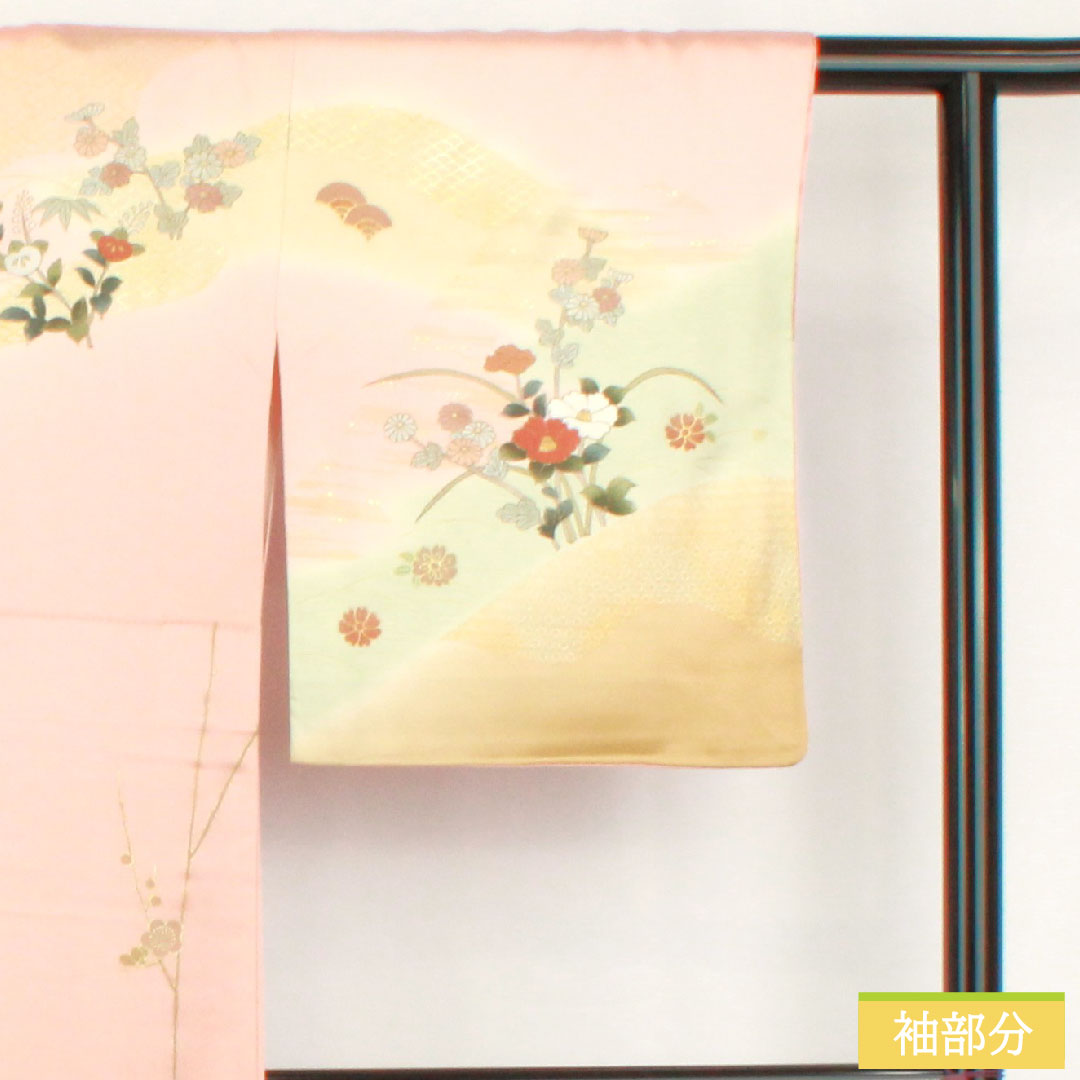 訪問着 正絹 袷 身丈161.5cm 裄丈65.5cm 薄紅梅色（うすこうばいいろ） 京友禅 吉祥文様 Bランク ピンク系 1112006004413