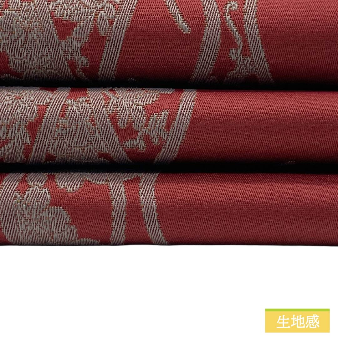（新品）半幅帯 ポリエステル NEWランク 茜色（あかねいろ） 桜鼠色（さくらねずいろ） 立涌模様 花 矢羽根 リバーシブル 帯丈399cm 赤系 1125006251312