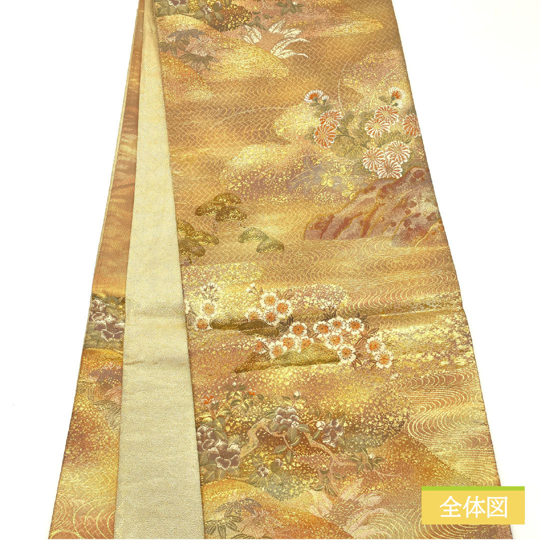 袋帯 正絹 Aランク 引箔 西陣織 流水 吉祥文様 帯丈436cm 六通 セミフォーマル グラデーション系 1123016463399