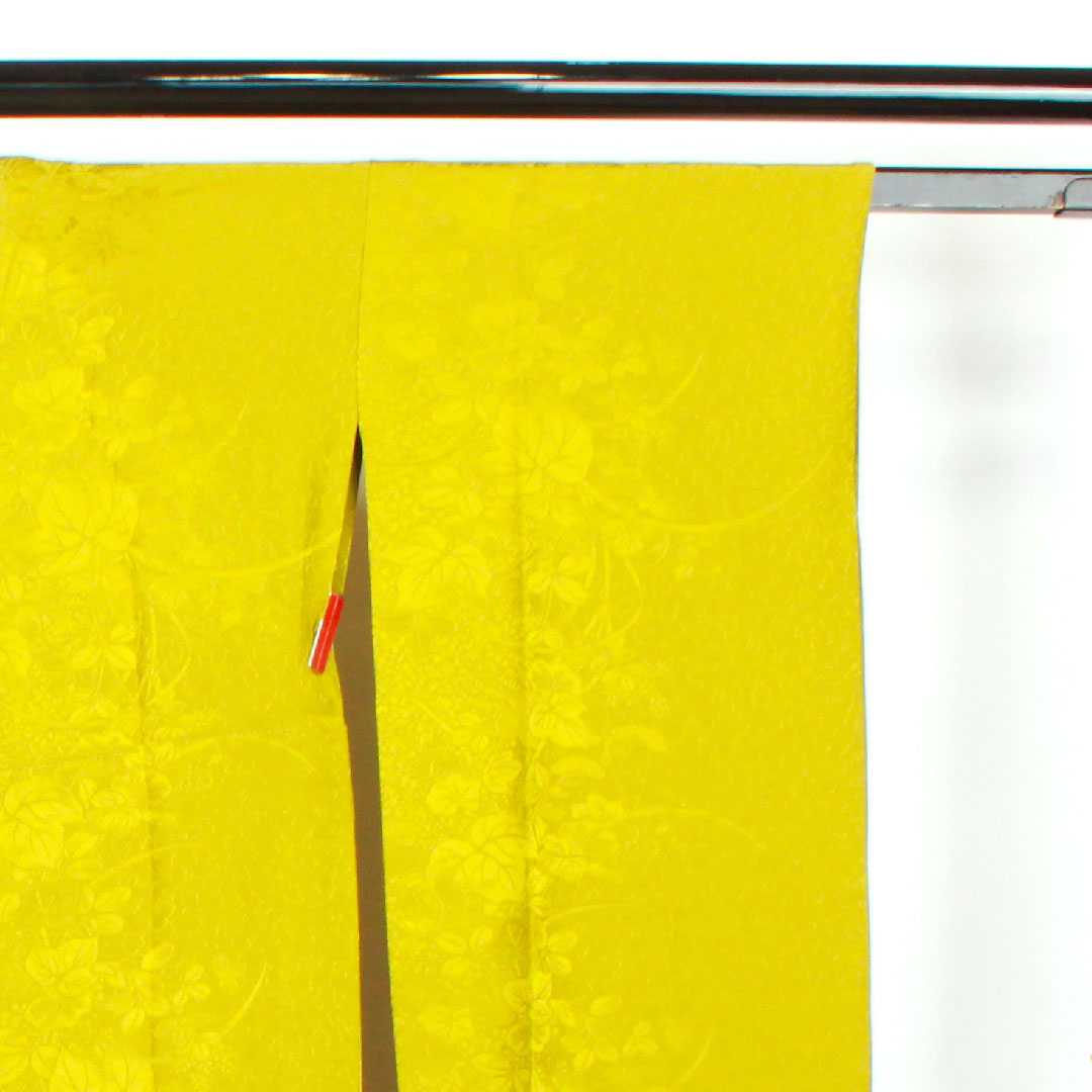 長襦袢 正絹 身丈115.5cm 裄丈66cm 単衣  朽葉色 振袖用 草花模様  Sランク 緑系 1129000302119