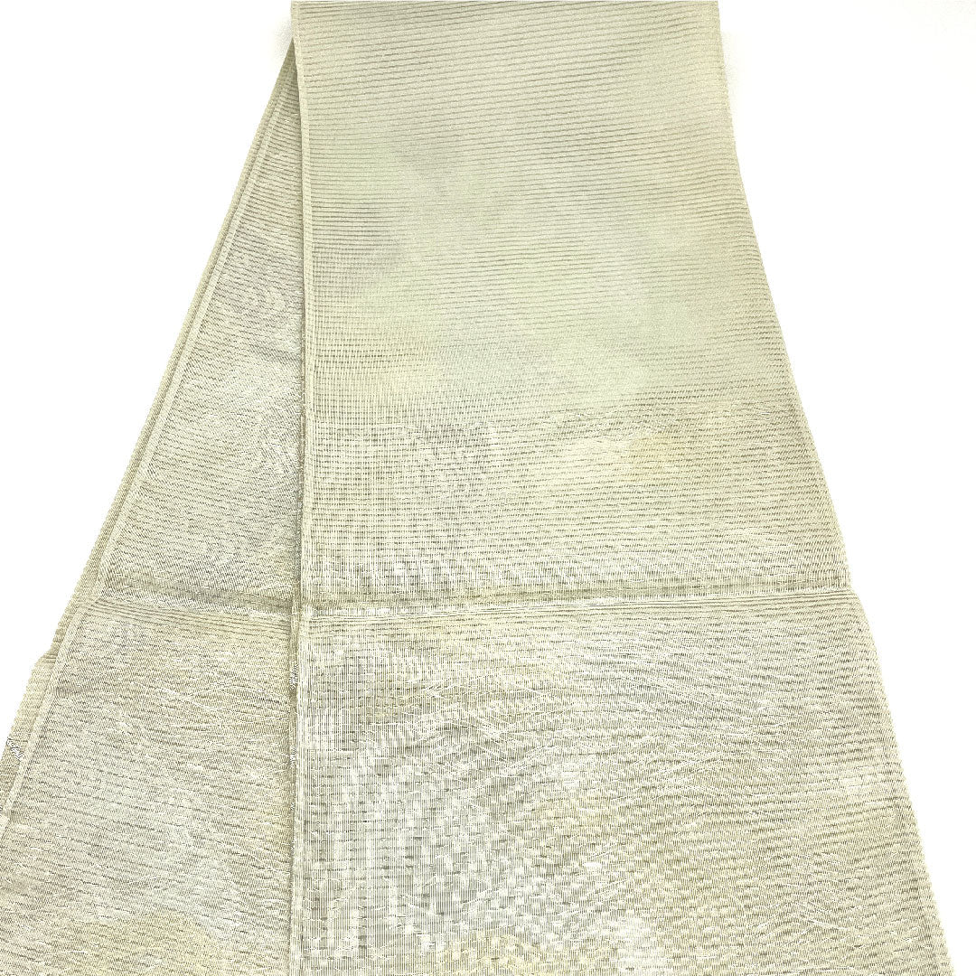 袋帯 絽 夏 流水 草花模様 帯丈441cm 正絹 Sランク 六通 フォーマル 白系 1123004392311