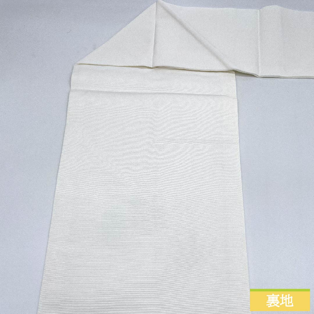 名古屋帯 白色 童子 毬 刺繍 塩瀬 帯丈372cm 正絹 Aランク ポイント柄 カジュアル 白系 1124006003311  名古屋仕立て