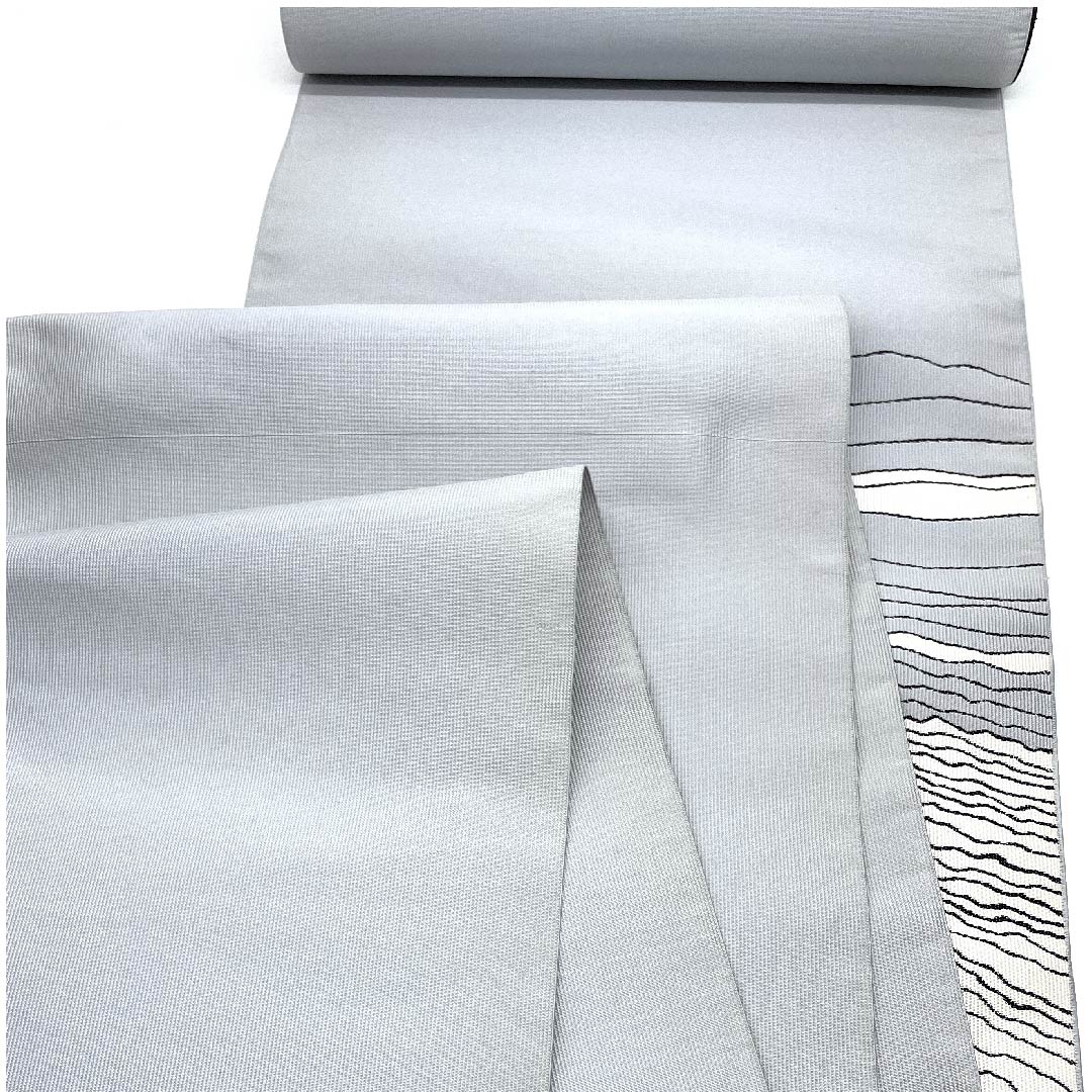 (Unmade) Nagoya Obi, Mercury Color, Kitade Yosaburo, Mountain Stream Pattern, Obi Length 360cm, Pure Silk, NEW Rank, Point Pattern, Semi-Formal, Gray, 1124004711322