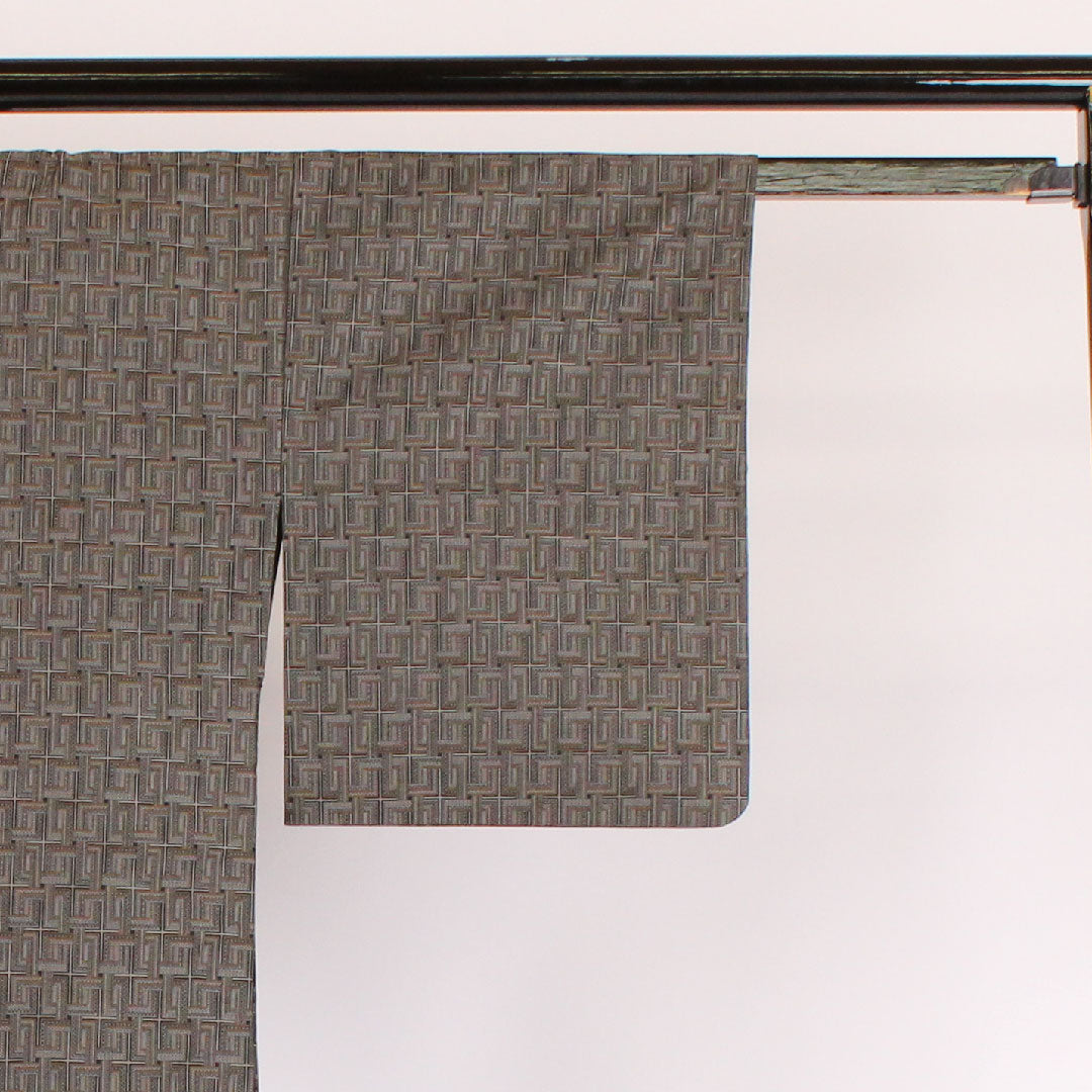 ウール 身丈154.4cm 裄丈63cm 格子柄 ウール Aランク 単衣 黒系 1116000383210