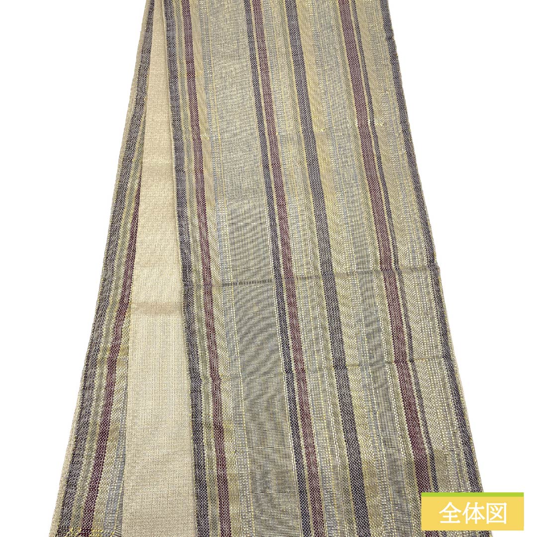 袋帯 正絹 空色鼠色（そらいろねずいろ） 組織り 波模様 帯丈440cm Aランク ポイント柄 セミフォーマル 水色系 1123014873324