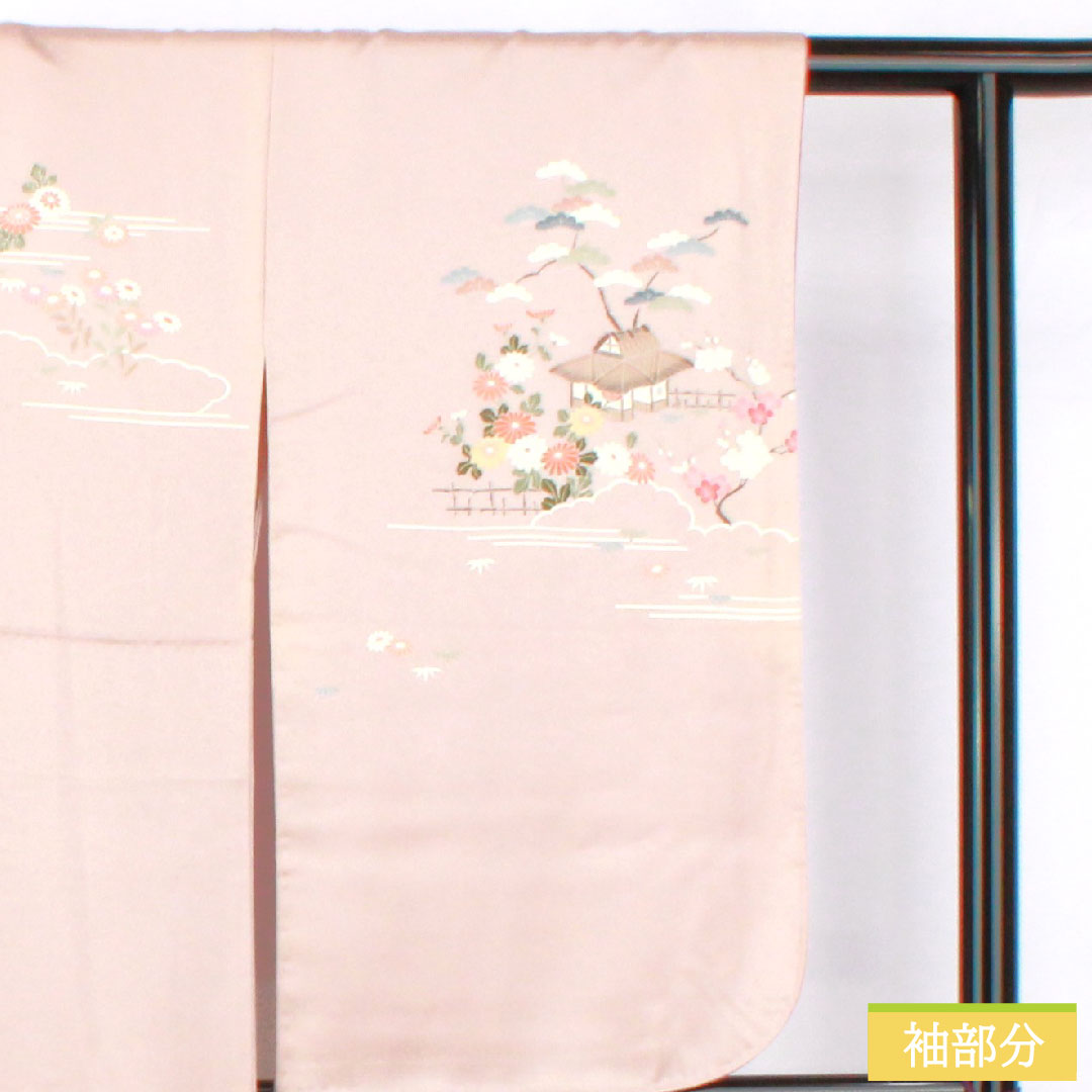 訪問着 正絹 袷 身丈160.5cm 裄丈63cm 白梅色（しらうめいろ） 京友禅 茶屋辻模様 Bランク ピンク系 1112005894413