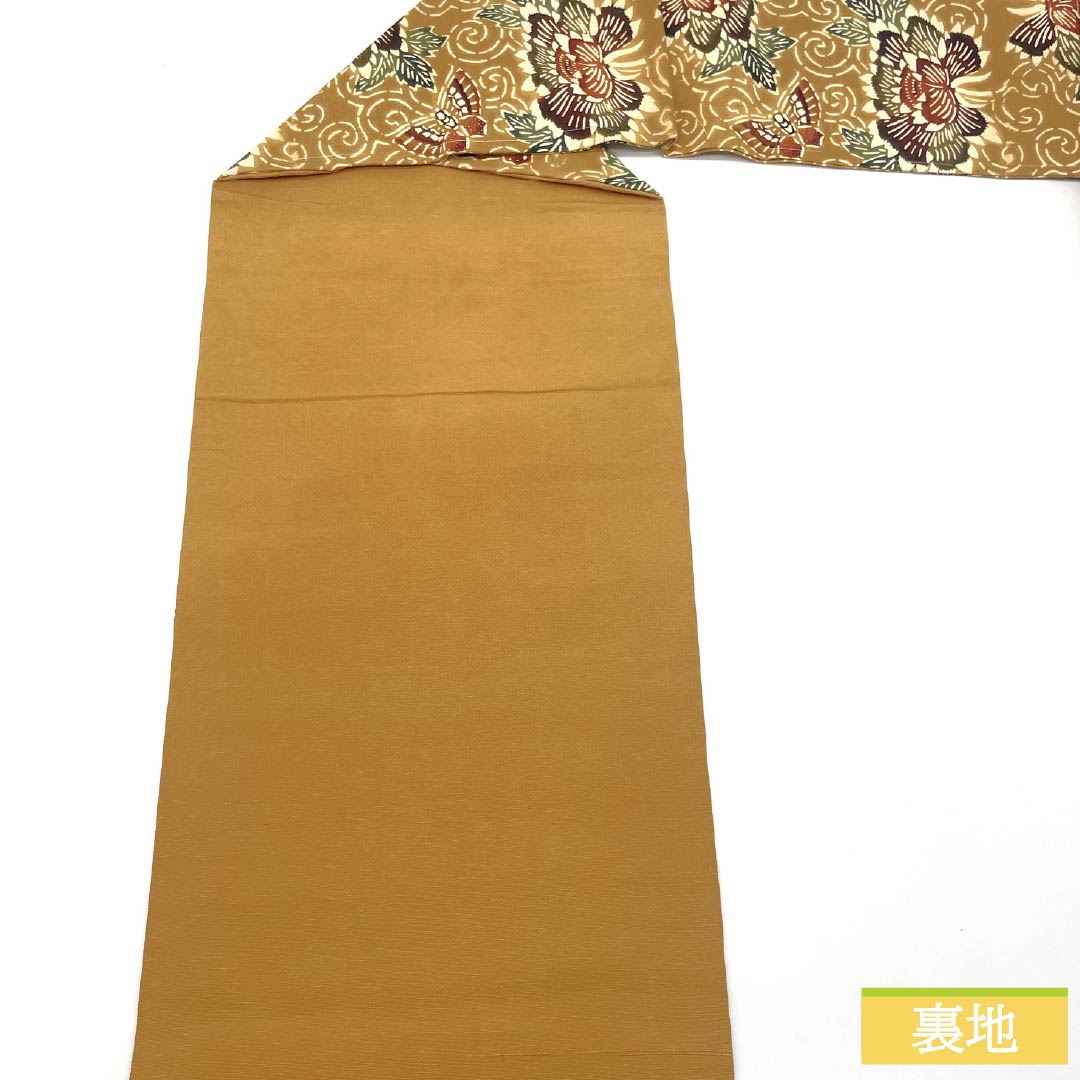 Nagoya Obi, Pure Silk, Grade A, Biwachairo (Biwa-chairo), Kyoto Bingata Design, Peony and Butterfly Design, Length 355cm, Six-Ply, Casual, Beige, Product Number 1124009273325, Nagoya Style