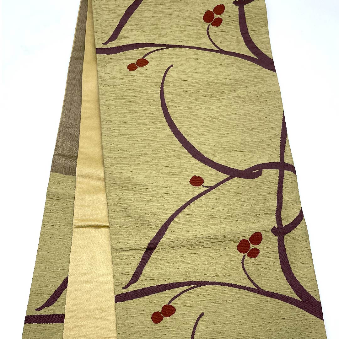 (Unmade) Fukuro Obi (Dried Color) Nuts Abstract Pattern Obi Length 457cm Pure Silk NEW Rank Six-way Casual Beige 1123008461425