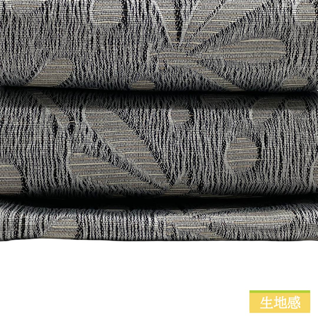 半幅帯 ポリエステル Sランク 錫色（すずいろ） ふくれ織 リバーシブル 抽象模様 網代模様 帯丈412cm グレー系 1125004992422