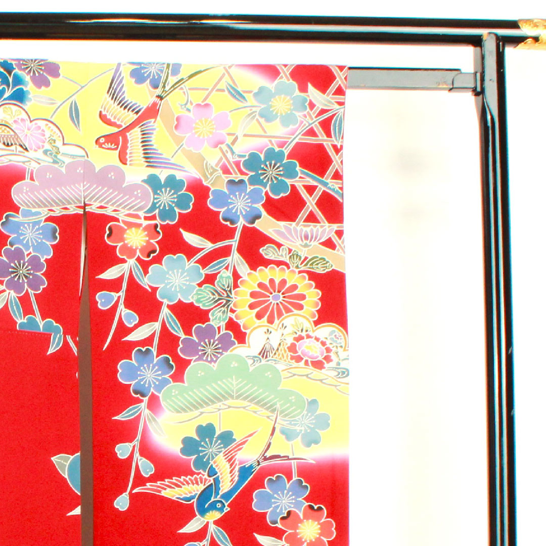 振袖 身丈168cm 裄丈68.5cm 袷  生臙脂色 京紅型 作家物  正絹 Sランク 赤系 1113001222512