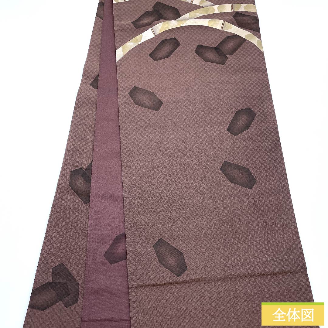 袋帯 紅檜皮色（べにひわだいろ） 竹 市松 染め帯 帯丈446cm 正絹 Sランク ポイント柄 カジュアル 茶系 1123010542314