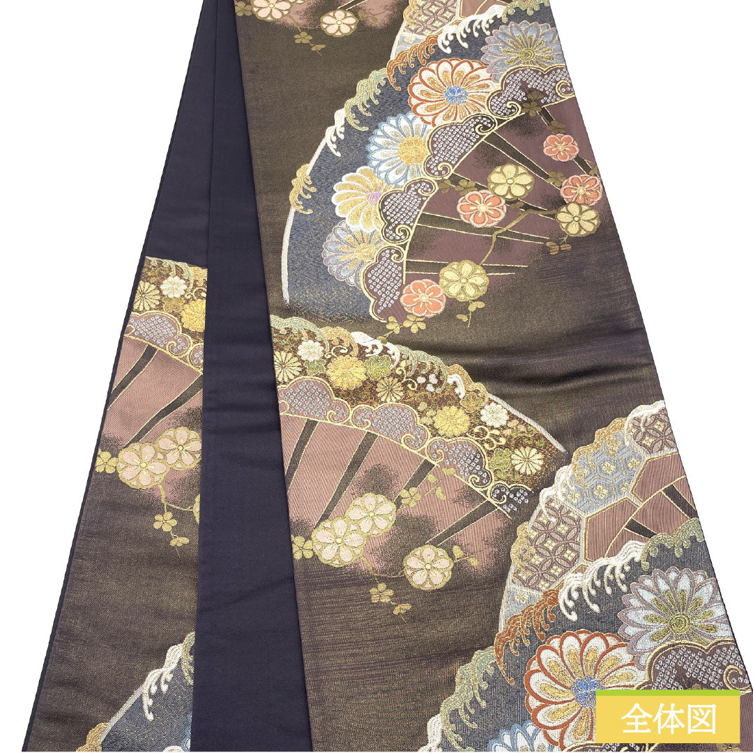 袋帯 正絹 Aランク 深滅紫色（ふかきけしむらさきいろ） 西陣織 吉祥文様 金通し  帯丈416cm 六通 フォーマル 紫系 1123017043320