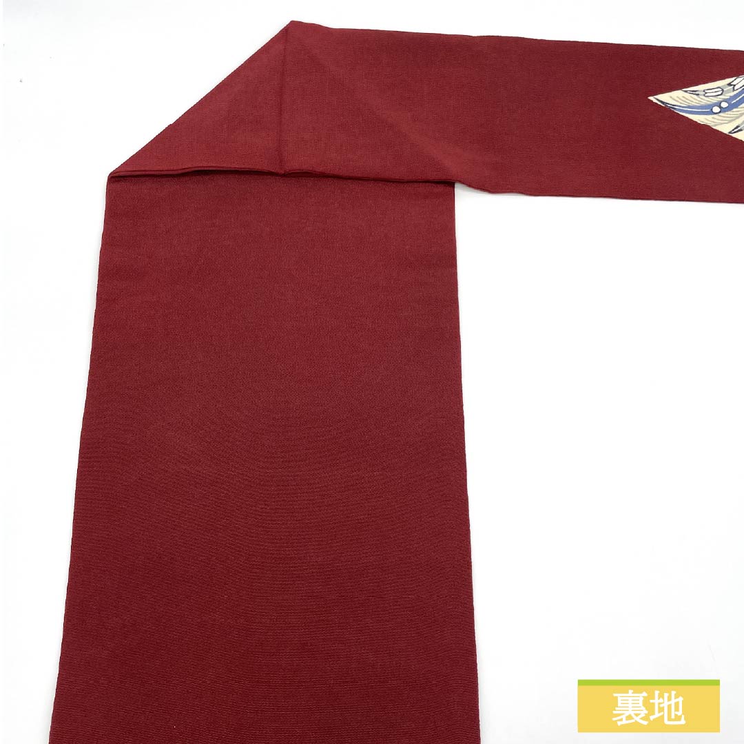 名古屋帯 海老色（えびいろ） ちりめん地 辻ヶ花 帯丈366cm 正絹 Sランク ポイント柄 カジュアル 朱系 1124007482316 名古屋仕立て