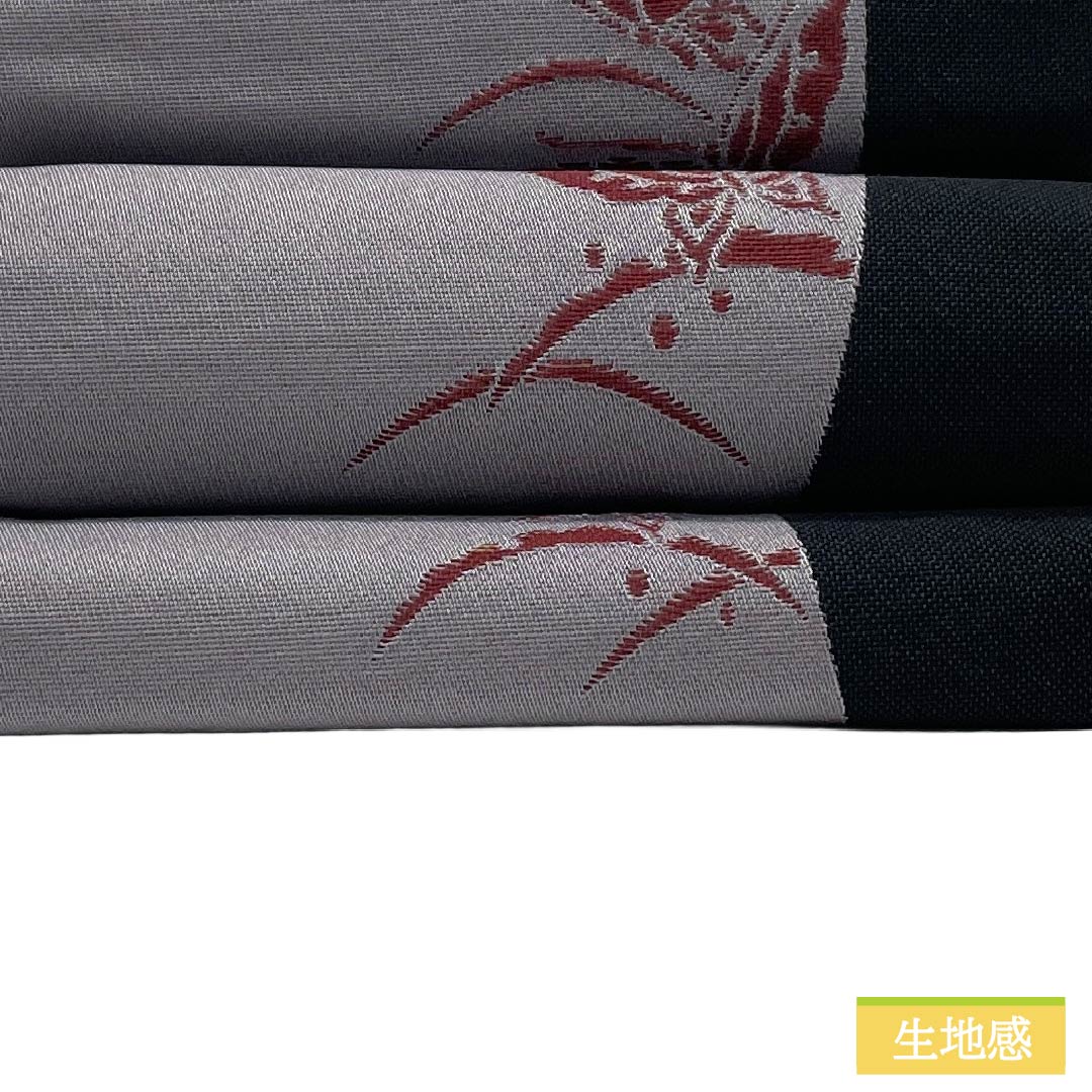 【未仕立】半幅帯 ポリエステル Aランク 鈍紫色（にびむらさきいろ） 蝶 露芝 帯丈360cm グレー系 1125004383322