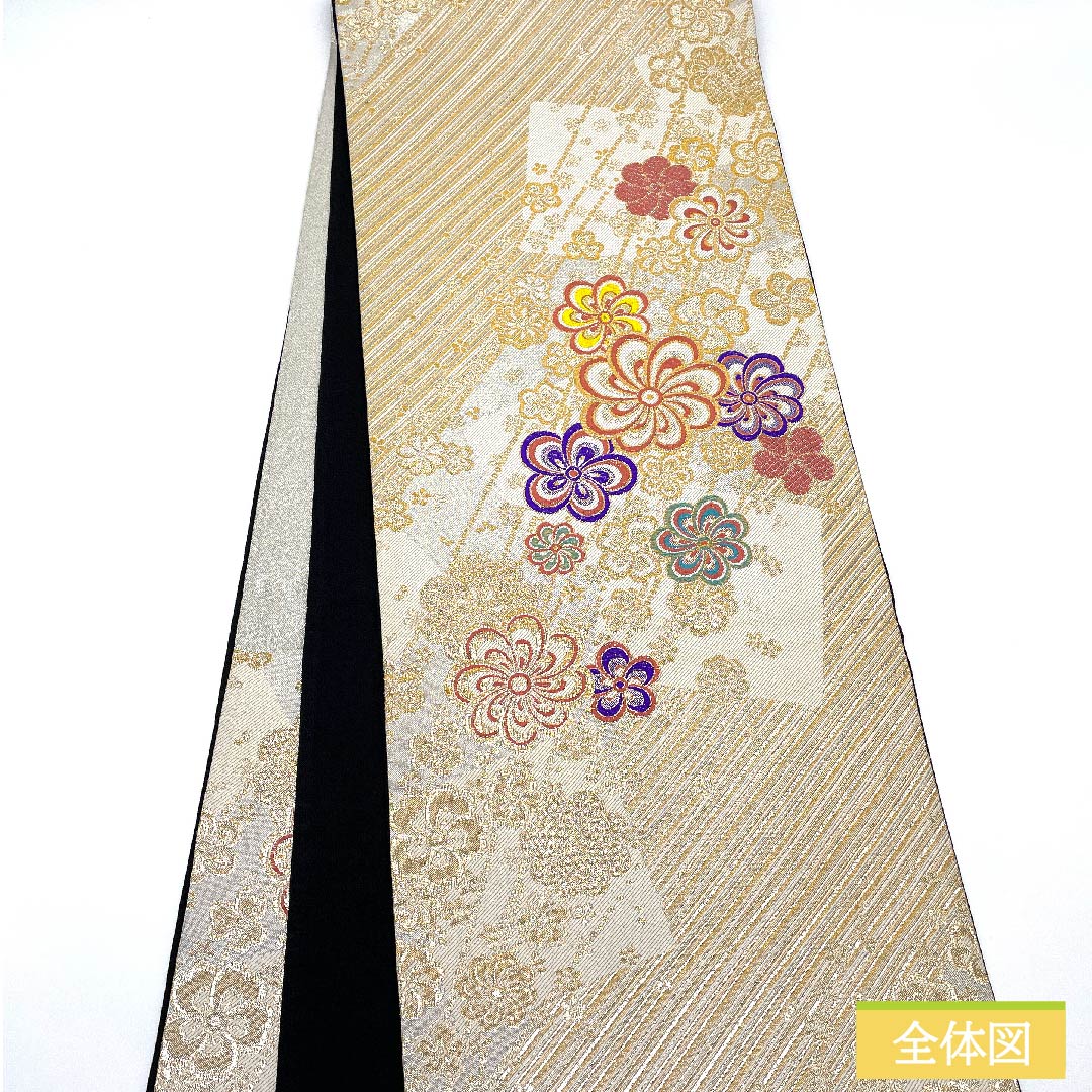 袋帯 正絹 金色（きんいろ） ねじり梅 桜 帯丈450cm Aランク 六通 フォーマル 金系 1123011483421