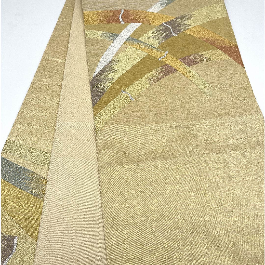 袋帯 金色 綴れ織 竹 作家物 帯丈453cm 正絹 Aランク 六通 フォーマル 金系 1123005583421
