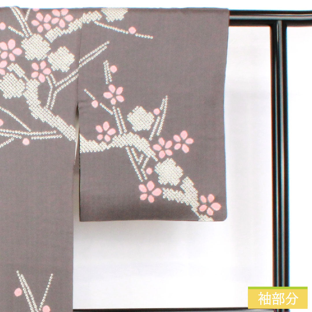 訪問着 正絹 袷 身丈164cm 裄丈63.5cm 藍鼠色（あいねずいろ） 部分絞り 桜 Aランク グレー系 1112005773422