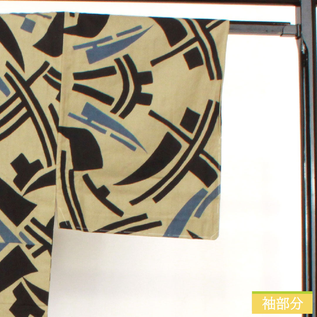Yukata Cotton Length 143cm Sleeve length 69cm S rank Single layer Beige Edo-nezuiro Men's Abstract pattern 1118005112425