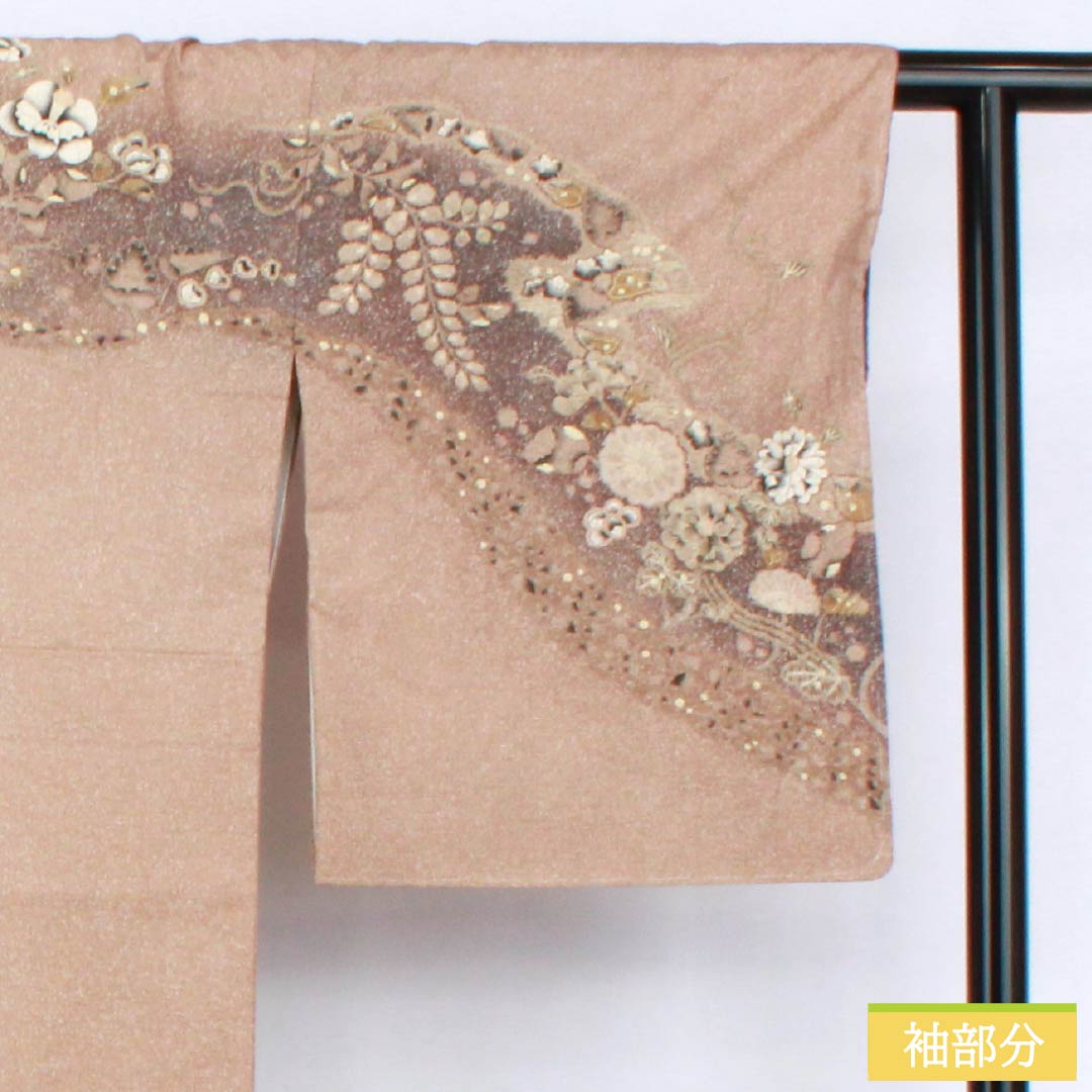 訪問着 正絹 Sランク 袷 身丈162cm 裄丈69cm 松染色（まつぞめいろ） 大島紬 絞り 辻ヶ花 しつけ糸付き 茶系 1112006692414