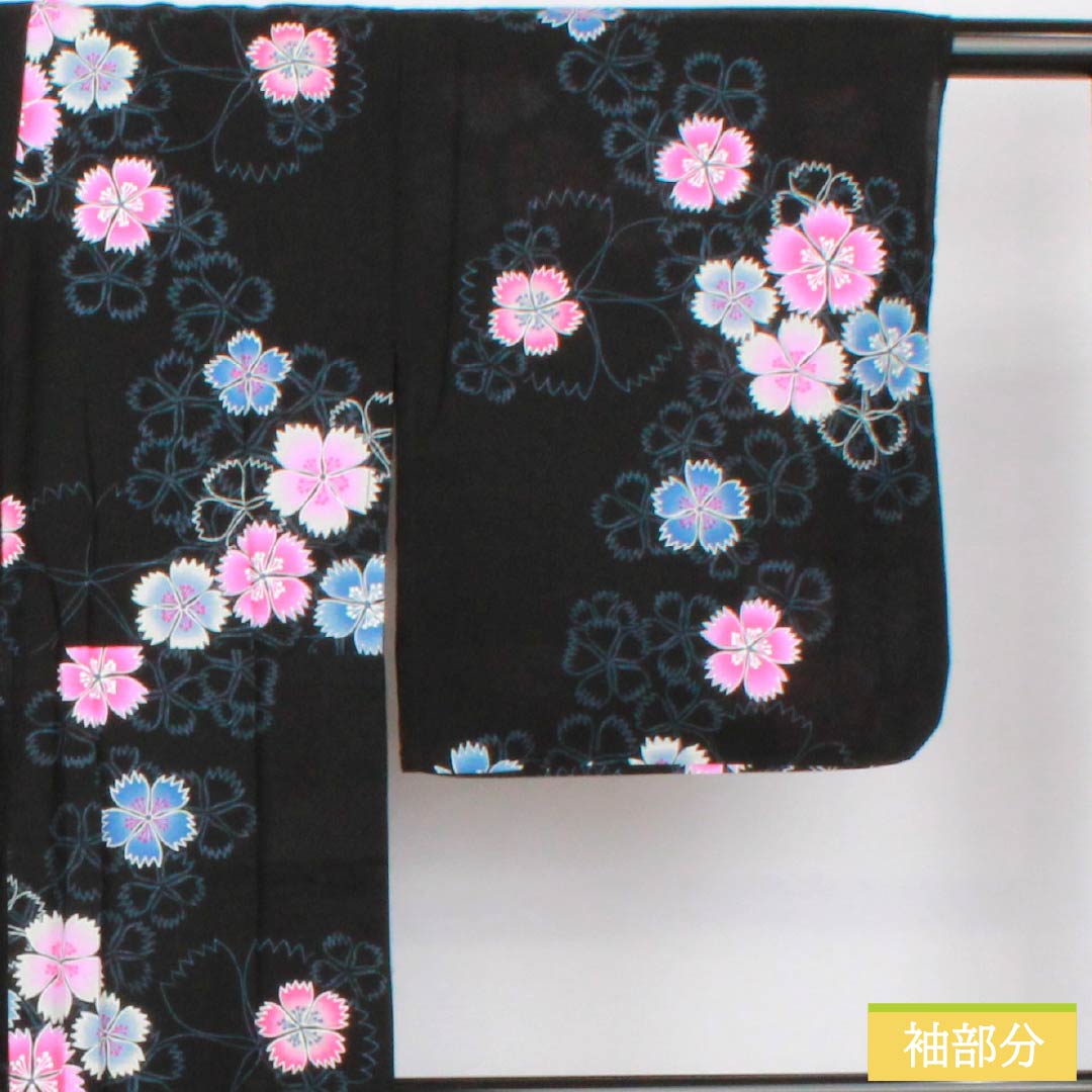 Cotton Yukata, Length 160cm, Sleeve Length 66cm, S Rank, Single Layer, Black, Pink, 1118006142410