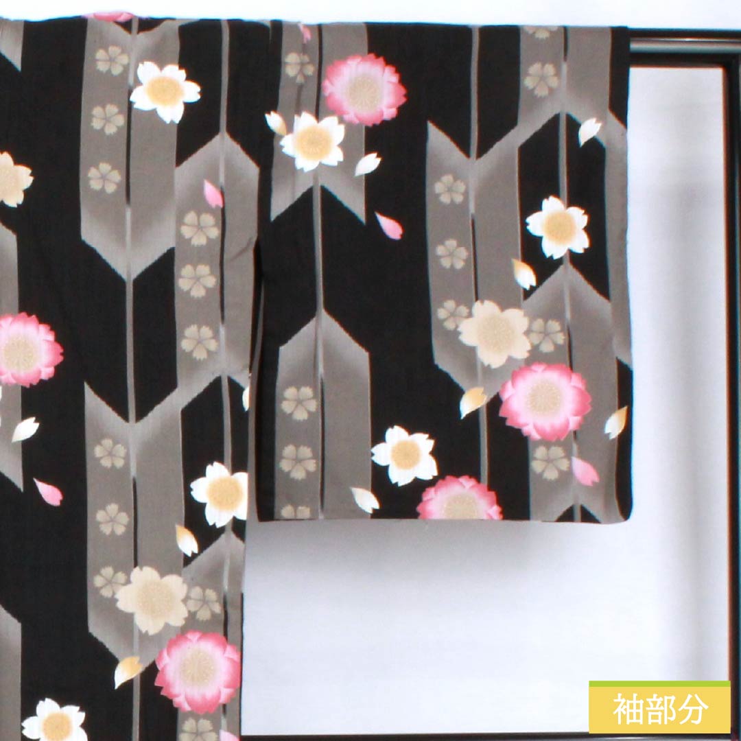 浴衣 木綿 身丈163cm 裄丈68.5cm Sランク 単衣 グレー系 素鼠色（すねずいろ） 桜 1118005502422