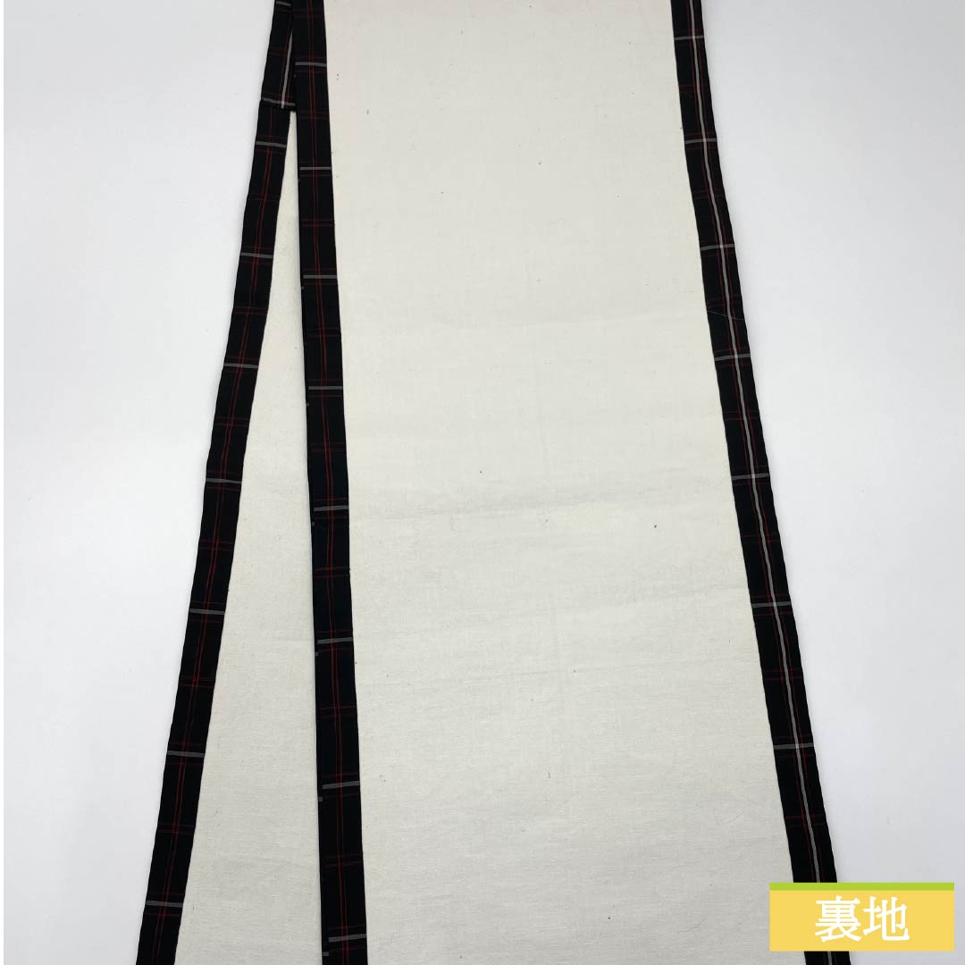 Nagoya Obi, Pure Silk, Grade B, Plaid Check Pattern, 380cm Long, Full Length, Casual, Black, 1124010624410, Open-Leg Style