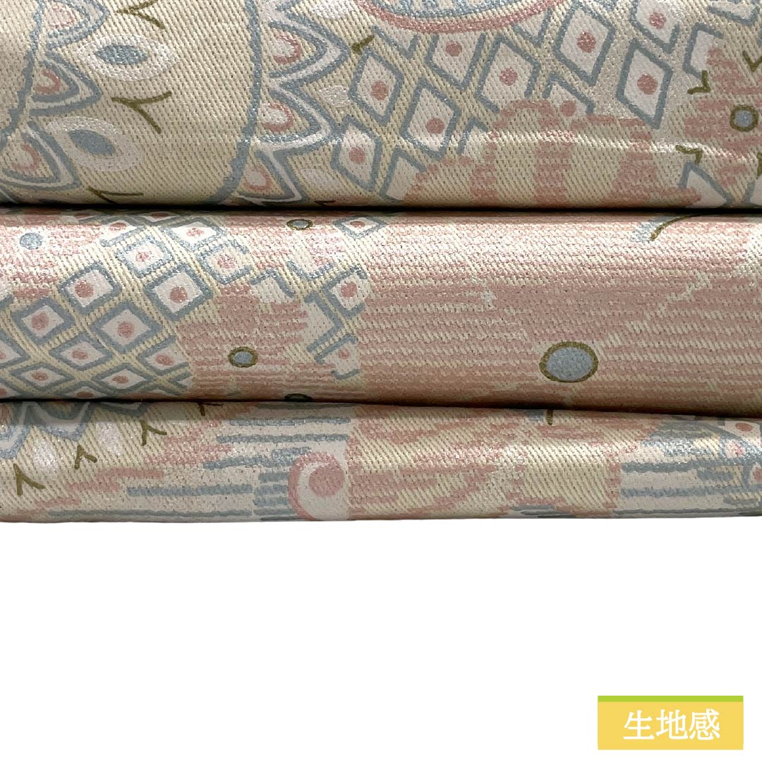 【未仕立】半幅帯 正絹 Sランク 牙黄色（げおういろ） 抽象柄 パステルカラー 帯丈336cm ベージュ系 1125002992325