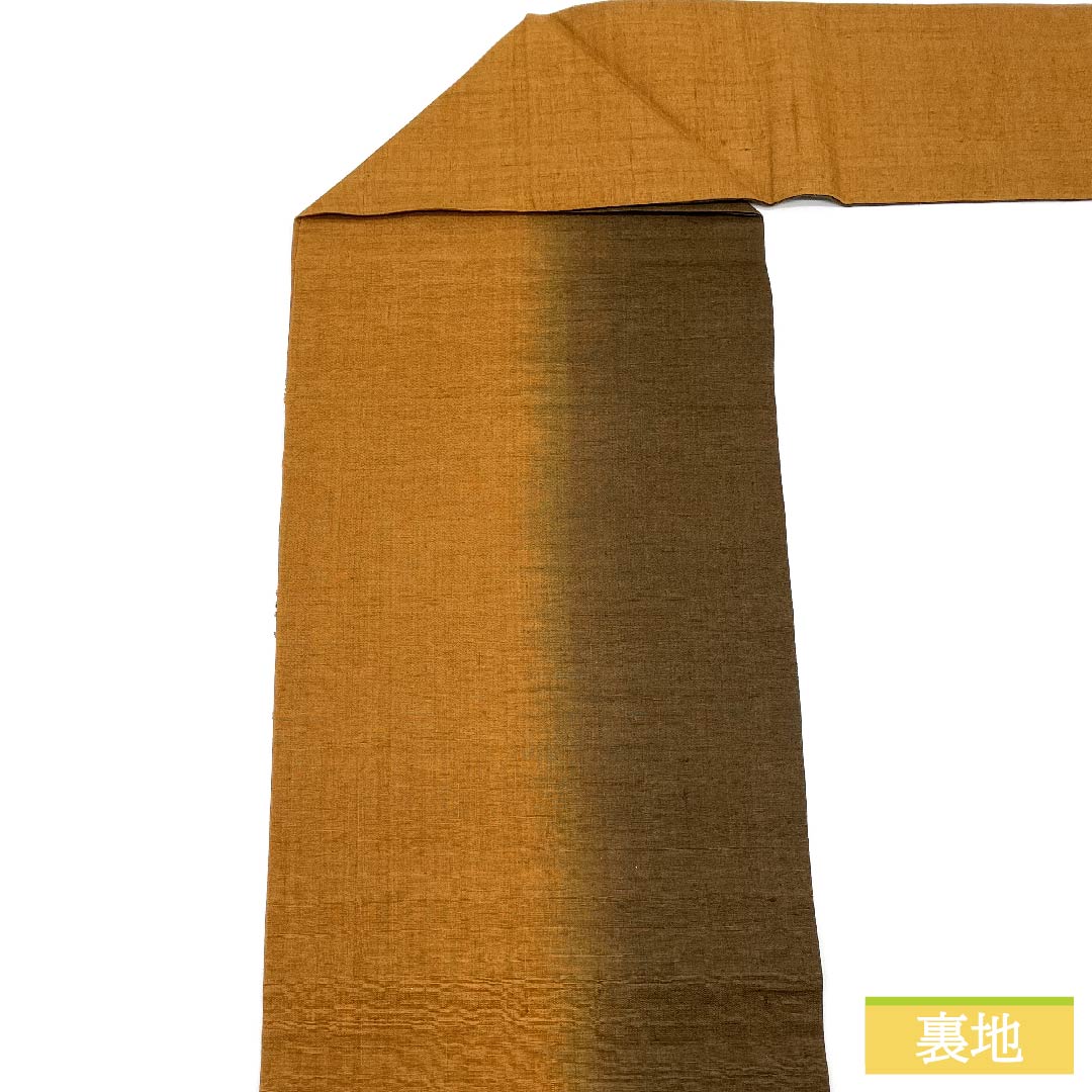 名古屋帯 正絹 昔唐茶色（むかしからちゃいろ） 相良刺繍 里山の風景 刺繍 帯丈358cm Sランク ポイント柄 カジュアル 茶系 1124006332314 名古屋仕立て