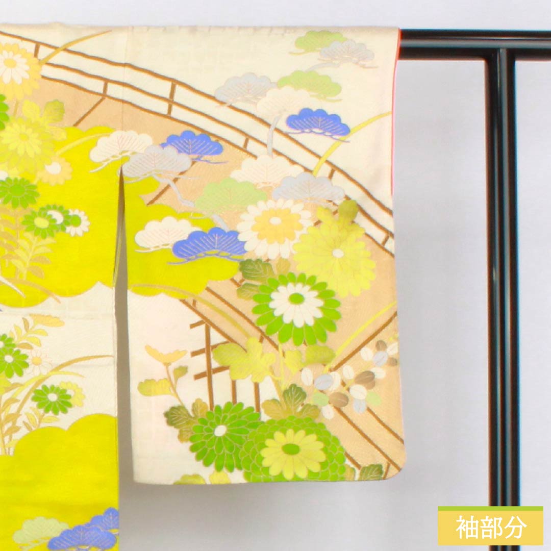 訪問着 正絹 Aランク 袷 身丈162cm 裄丈63.5cm 京友禅 松 菊 白系 1112006353411