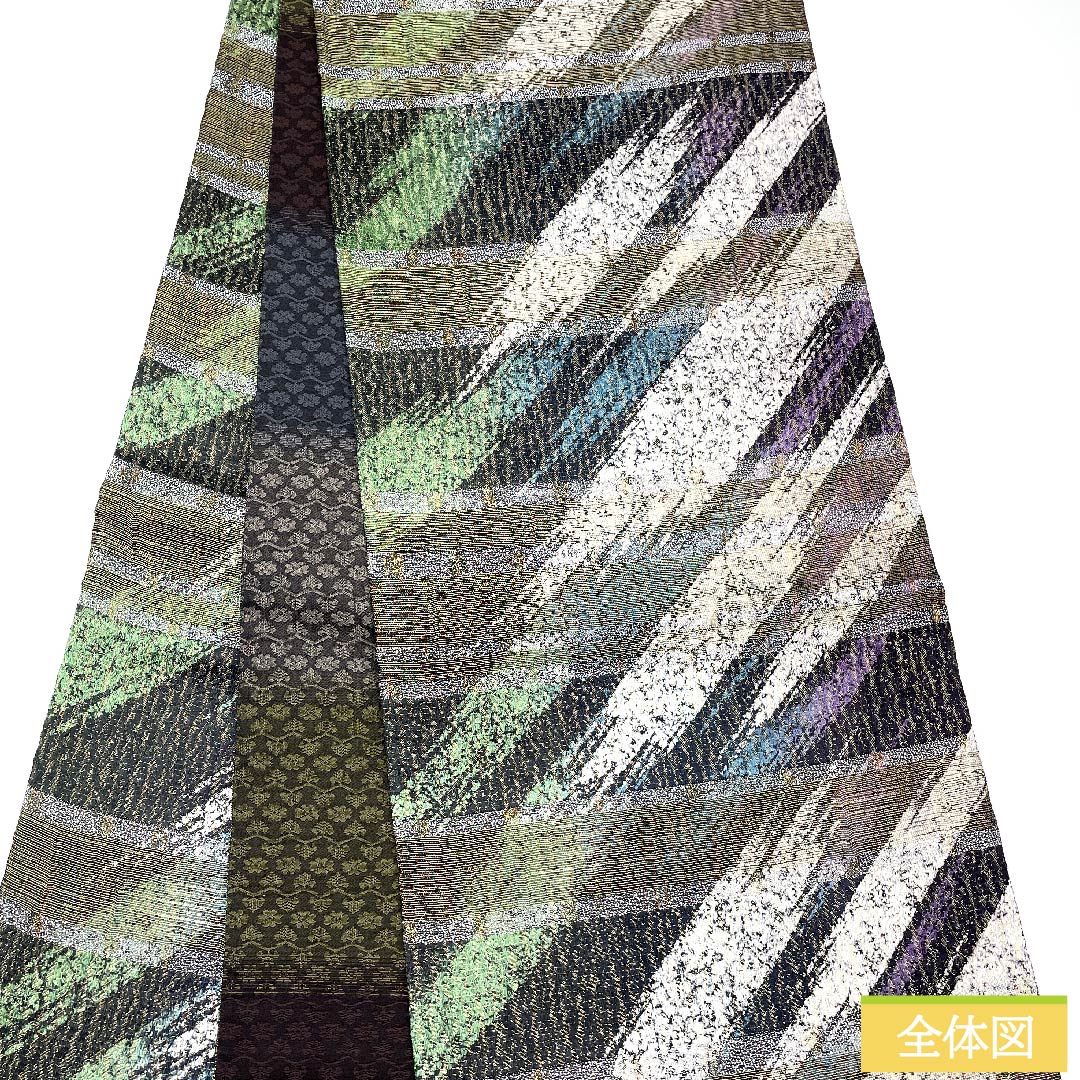 袋帯 鉄色（てついろ） 幾何学模様 帯丈456cm 正絹 Sランク 全通 セミフォーマル グラデーション系 1123010722499