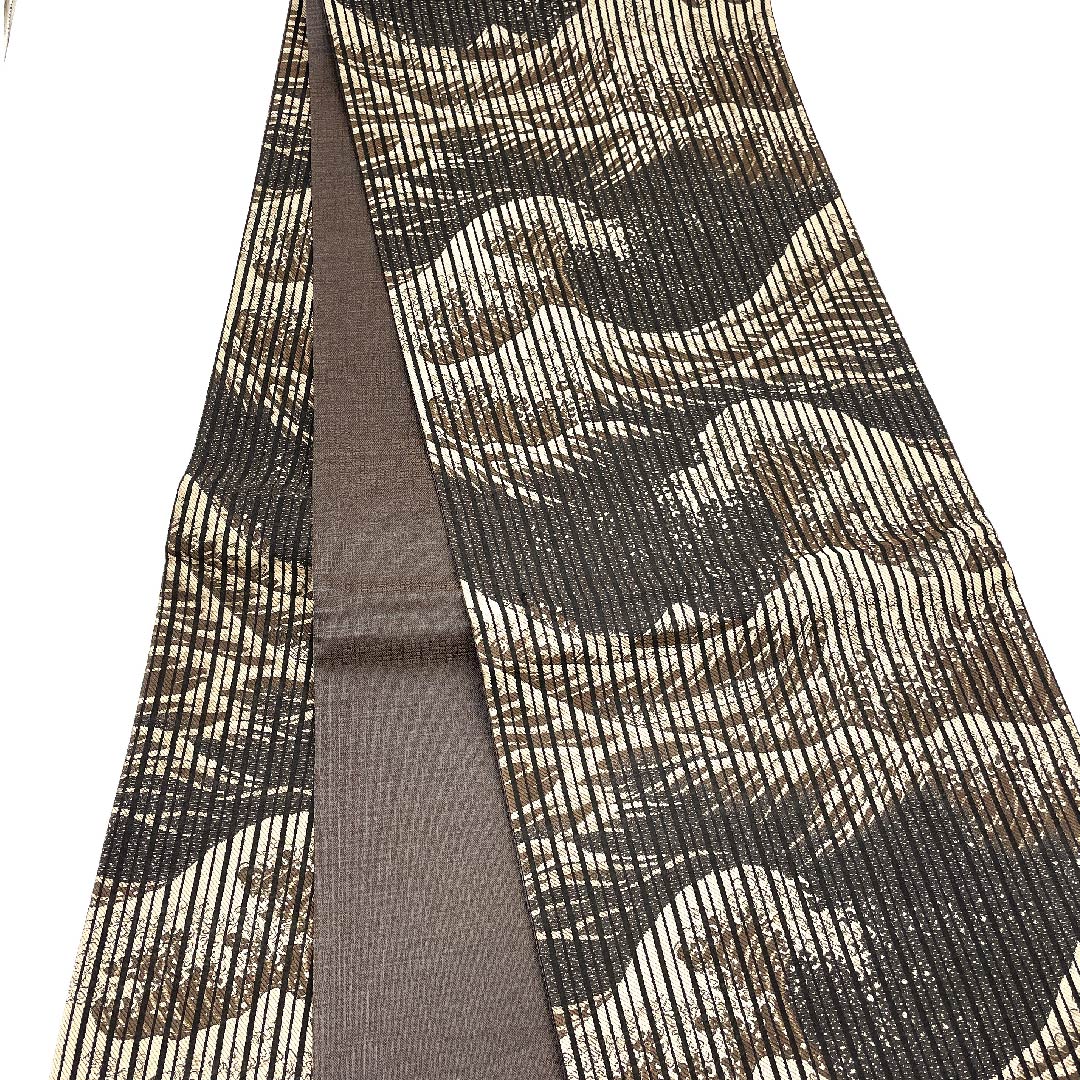 袋帯 黒色 富嶽三十六景柄 波 富士山 帯丈440cm 正絹 Aランク 六通 セミフォーマル 黒系 1123002833310