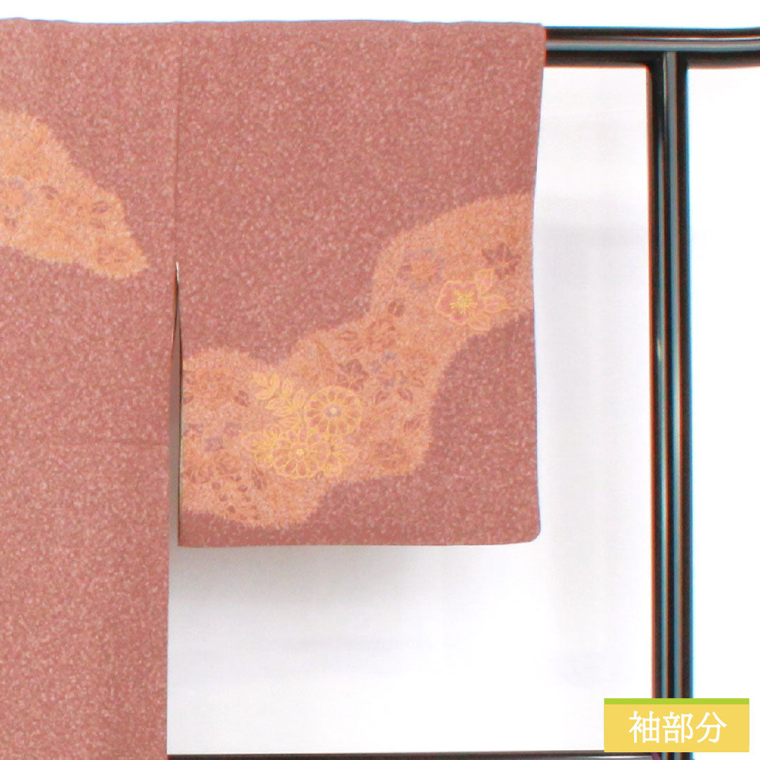 訪問着 正絹 袷 身丈153cm 裄丈63cm 小豆鼠色（あずきねずいろ） 草花模様 部分刺繡 Sランク 茶系 1112005752214